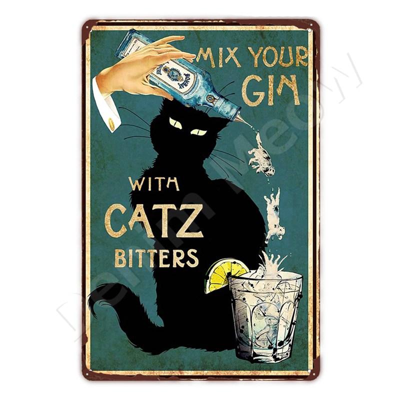 Funny Bathroom Quote Metal Tin Sign, Black Cat, Wash Your Paws, Poster for Home, Bathroom, Cafe, Wall Decor, Gift for Women