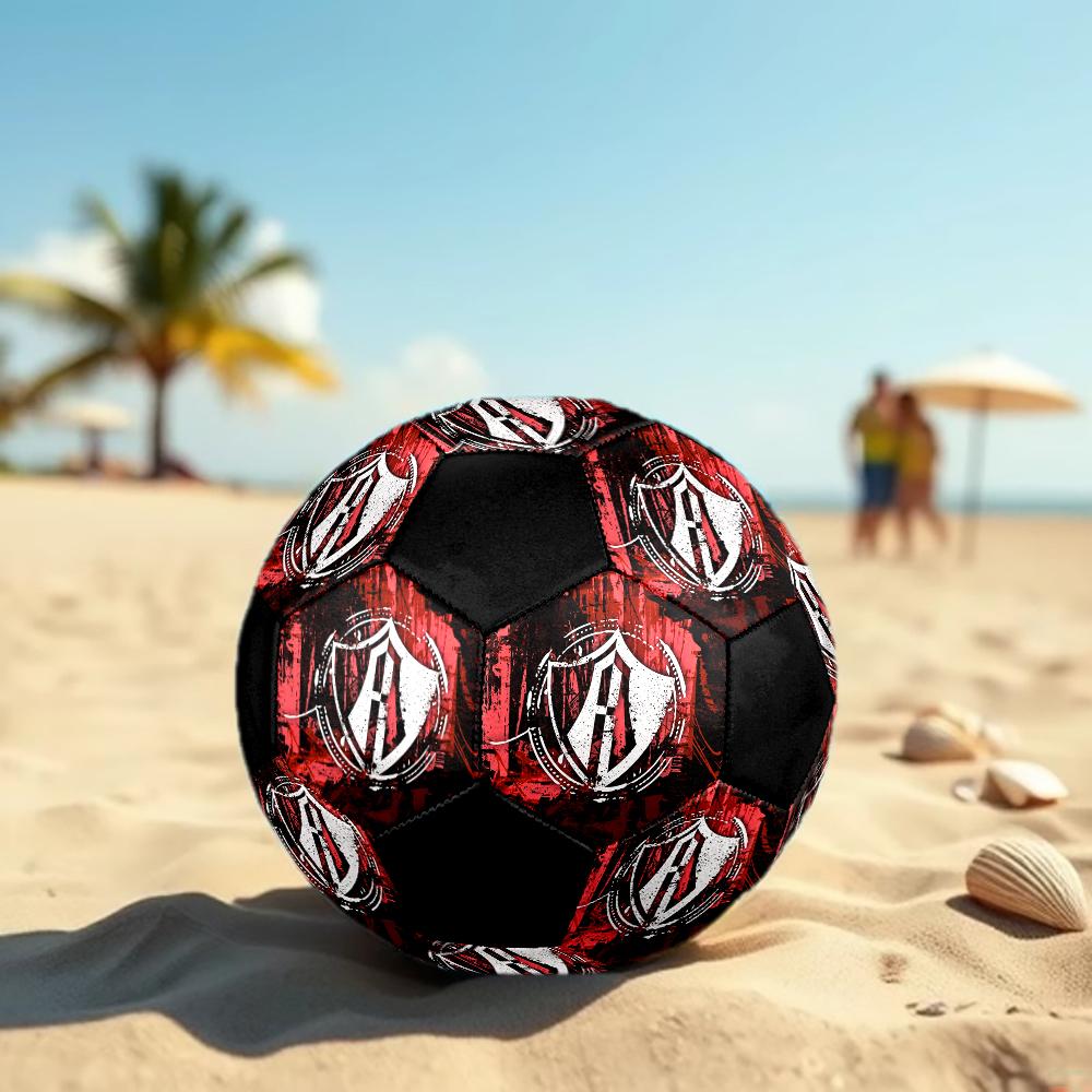 SIZE 5 Atlas Football Club (Black & Red Background) Soccer Ball Colorful All Ages Machine Stitched PVC Competition Ready Durable High-Bounce