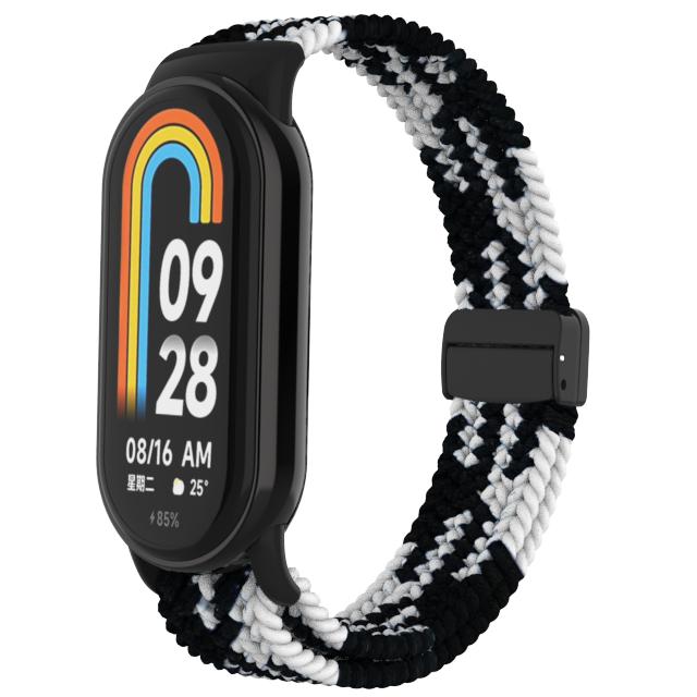 Flettet stropp for Xiaomi Mi Band 8 Elastisk Nylon Solo Loop Justerbart klokkebånd Magnetisk spenne armbånd for Miband 8 NFC