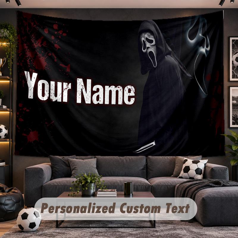 Scream Ghostface Personalized Tapestry Support Custom Name, Wall Art Home Decoration