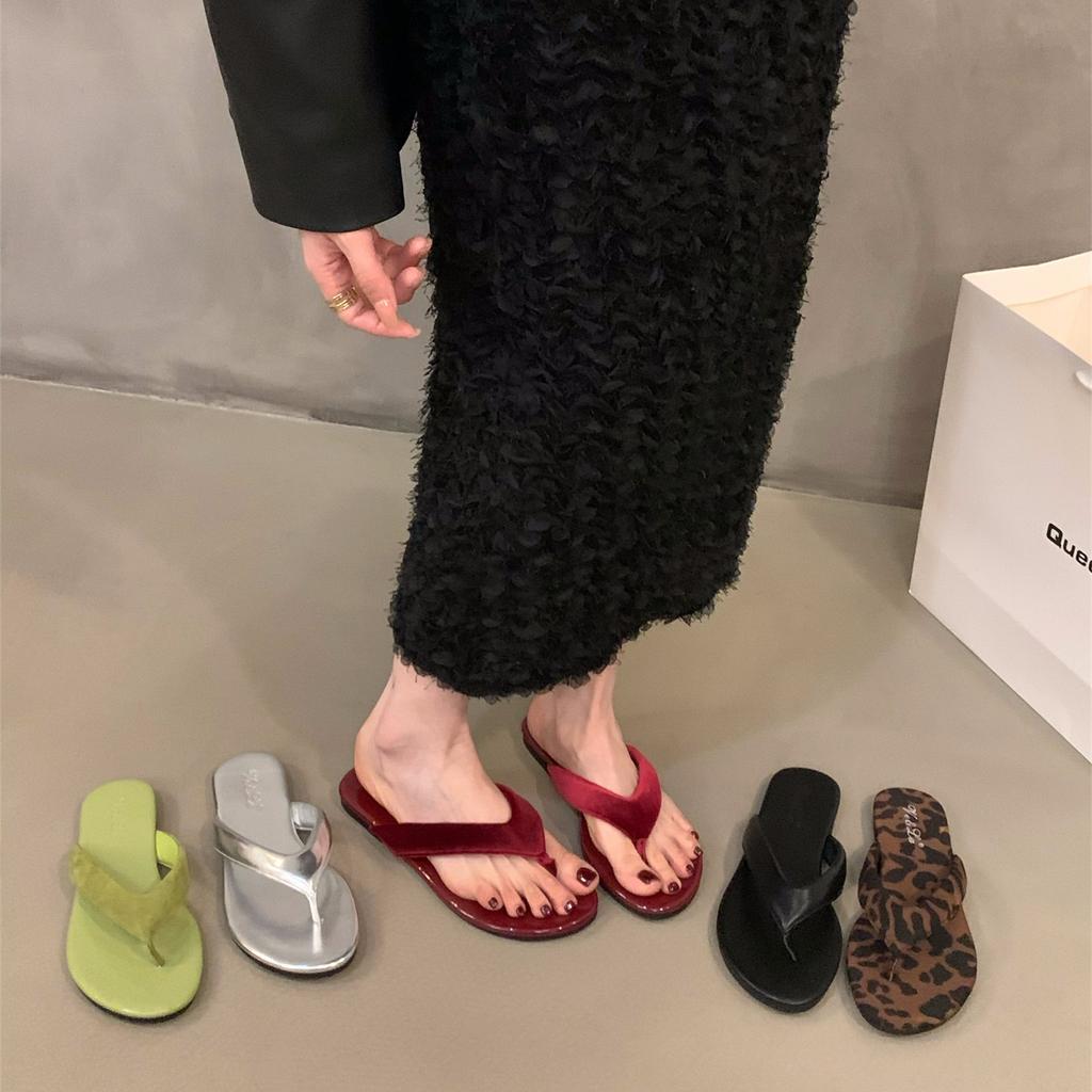 Fashion Leopard-print Flip-flops Women's Shoes Summer Beach French Flip Flops Red Sandals