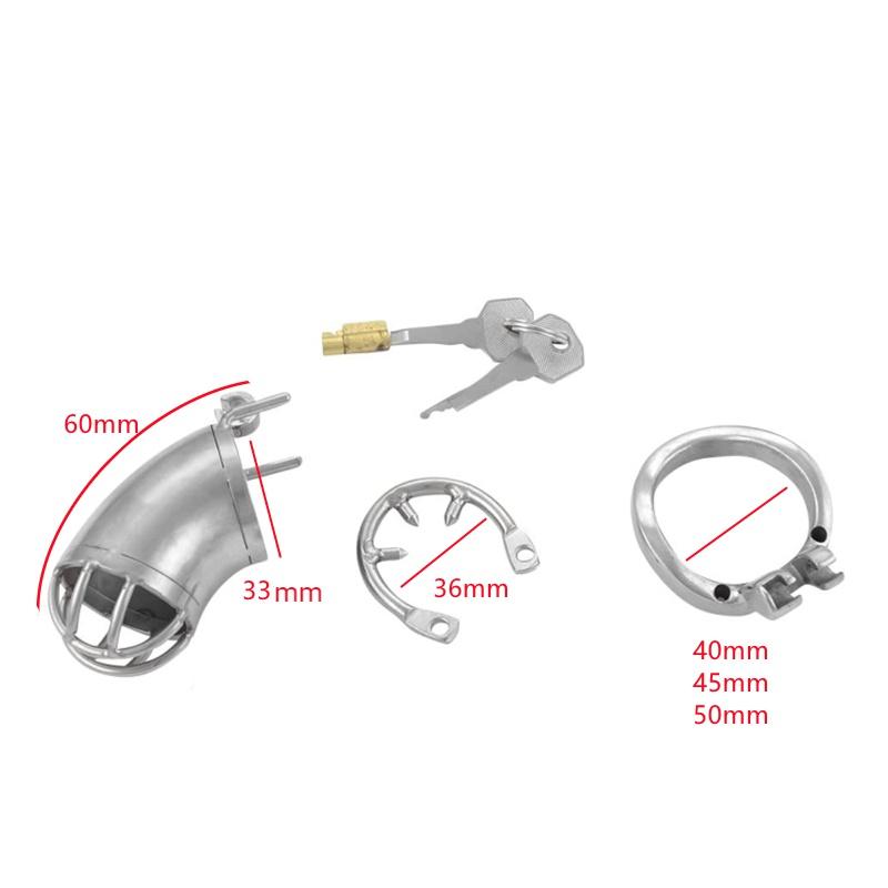 Gaiola masculina com espigões anel gaiola cinto cilindro bloqueio cor prata castidade