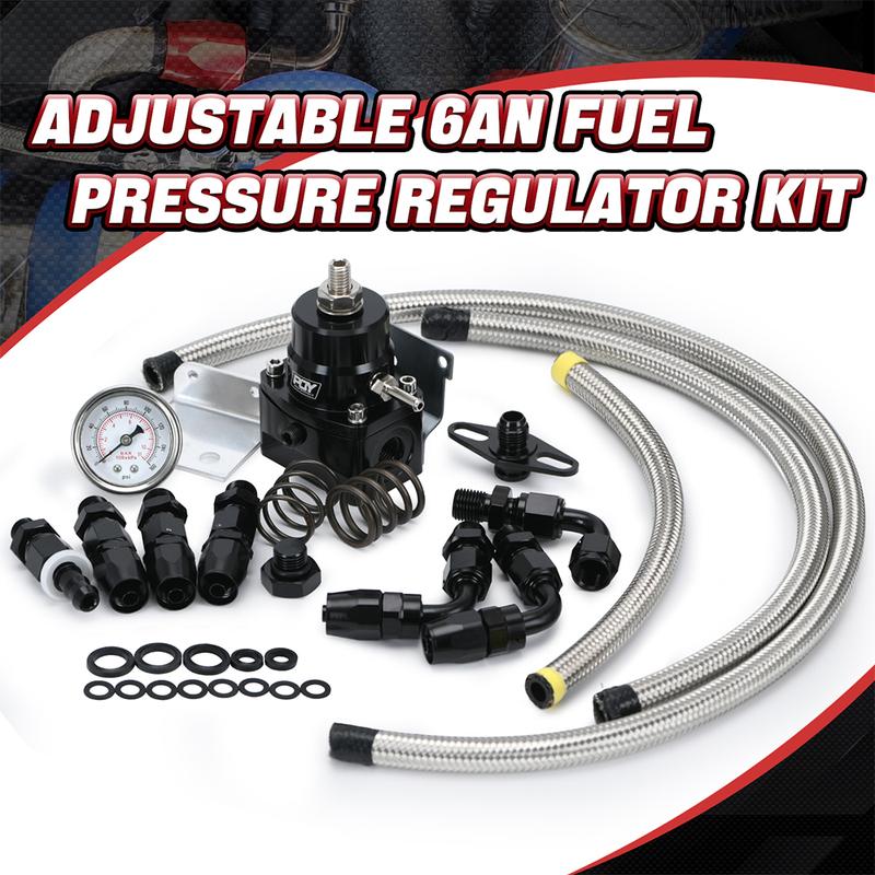 Adjustable Fuel Pressure Regulator Kit AN6 Feed & AN6 Return Line W/ 0-160PSI Gauge Set 3-20/ 20-45/ 45-70 Pressure Springs