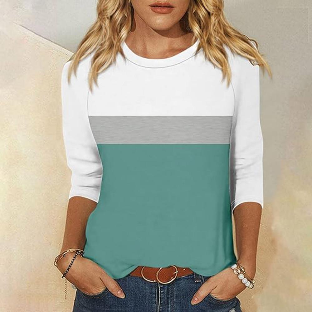 Women's Solid Color Casual Fashion Three-quarter Sleeve T-shirt Crew Neck Top