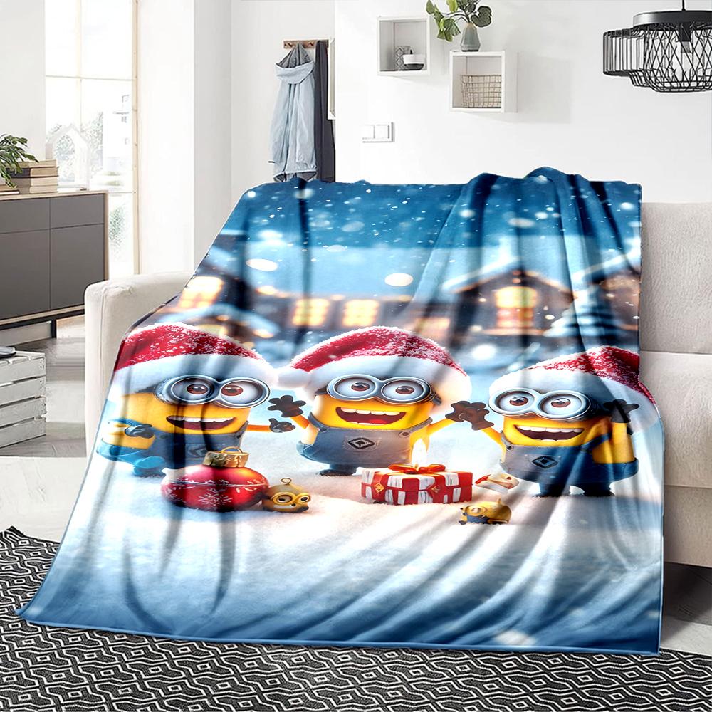 1Pc Christmas Minions Celebration Blanket Soft Throw Blanket For Home Bedroom Bed Sofa Travel Office Solid Christmas Blanket