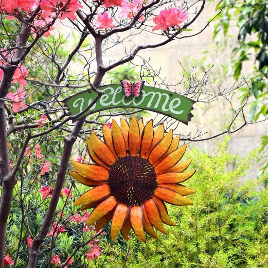 Sunflower Welcome Sign Metal Wall Hanging Plaque Rustic Decorative Door Hanger for Front Door Porch Wall Indoor Outdoor Spring Decor