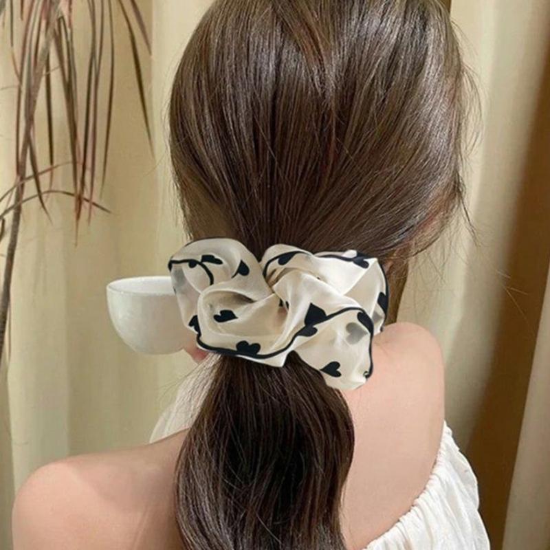 Soft Fabric Scrunchies Hair Tie For Women Girls Round Dot Floral Heart Design Elastic Hair Accessories No Metal Part