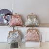 Elegante Floral Bestickte Stoff-Clutch-Tasche Damen Muschelform Abendtasche Mit Schloss Crossbody Oder Schulterverwendung