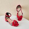 Children Mary Janes for Party Wedding Shows Low Heels Pleated Rhinestones Chic Girls Sandals Classic Red Kids Shoes PU 2024 New