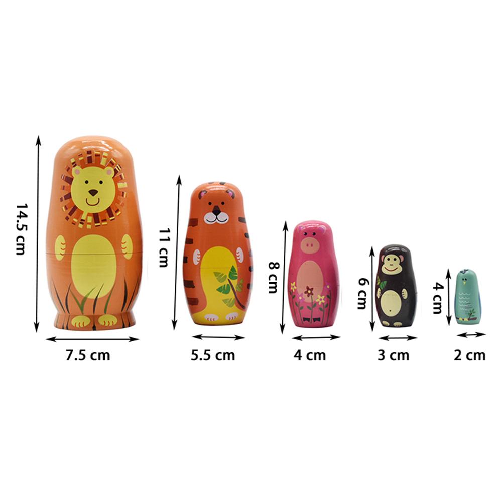 5PCS Animals Russian Dolls Cute Cartoon Animal Pattern Doll Gifts Home Decorations
