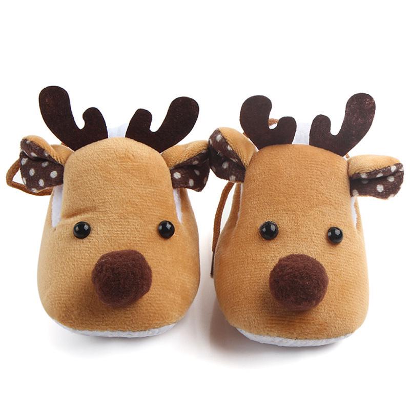 Cute Elk Design Baby Ultra Soft Sole Fleece Shoes as Christmas Gift for Autumn Winter