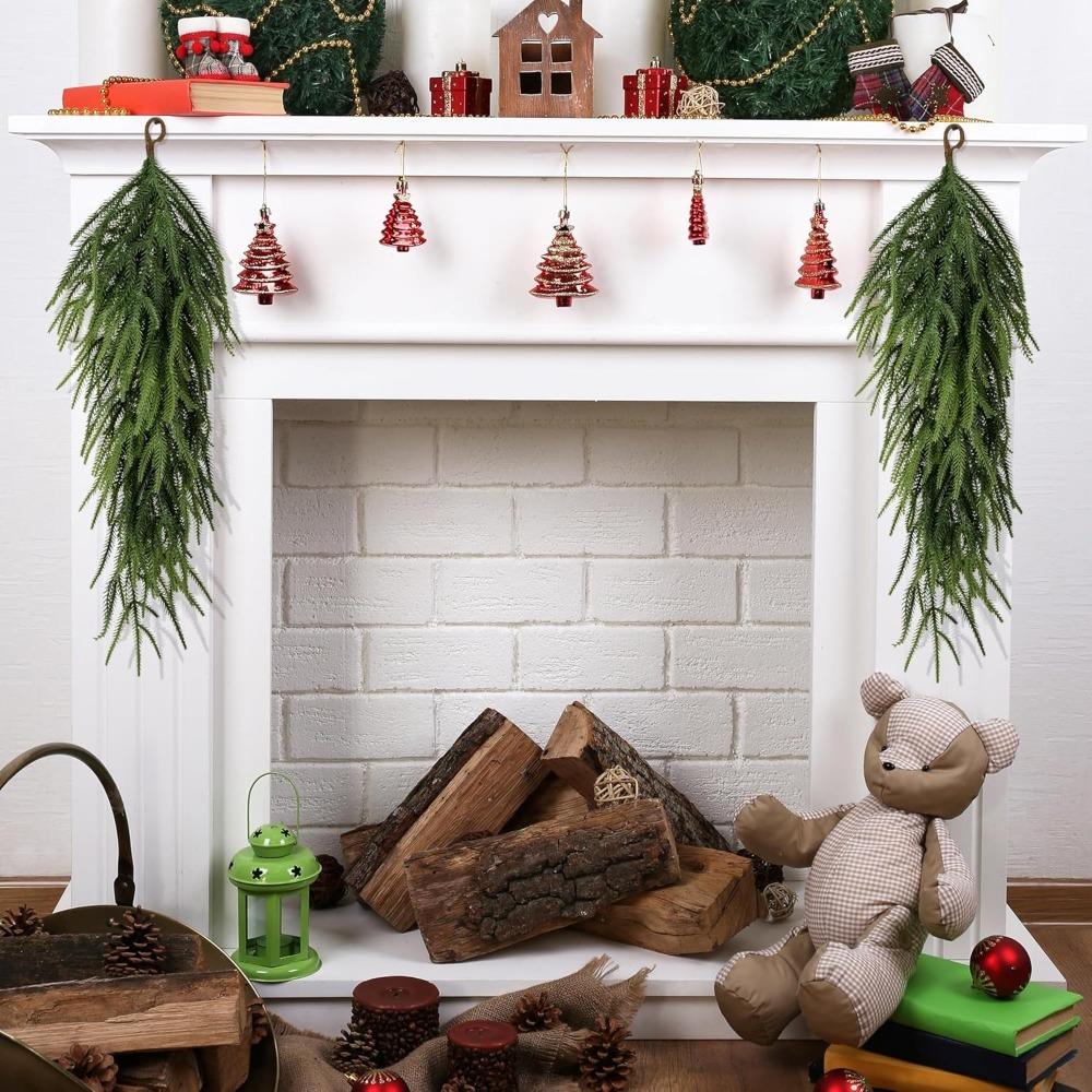 2 Piece with Hanging Hoop Artificial Norfolk Pine Needle Branches Fireplace