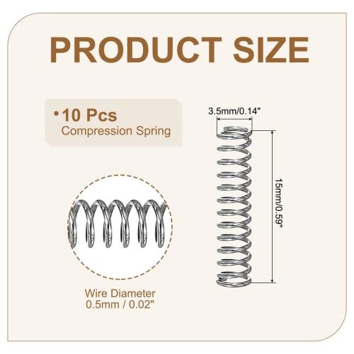 uxcell 10-Piece Compression Springs, 0.5 x 3.5 x 15mm, 304 Stainless Steel, for Construction, Plastic Models, Toys, and Repairs, Silver