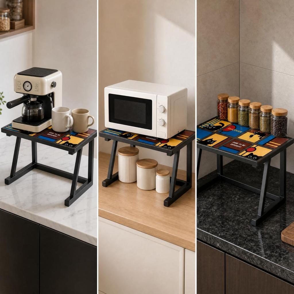 Kitchen Storage Rack with Printed Top Open-Design for Apartments, Utility Areas