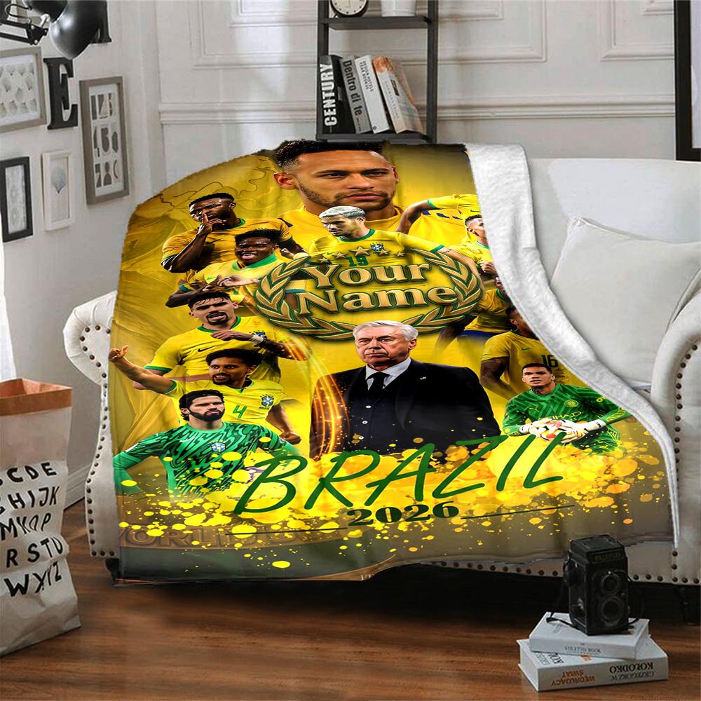 Brazilian Football Celebration Personalized Text Blanket Multi-purpose Customizable Blanket Comfortable Suitable for Chair Picnics Bed Couch