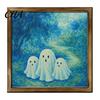 Spooky Fireplace Shelf Accents Halloween Ghost/Witch/Skeleton Decorative Painting, Wall Mount Square Wood Frame Wooden Decor Picture for Home Tabletop