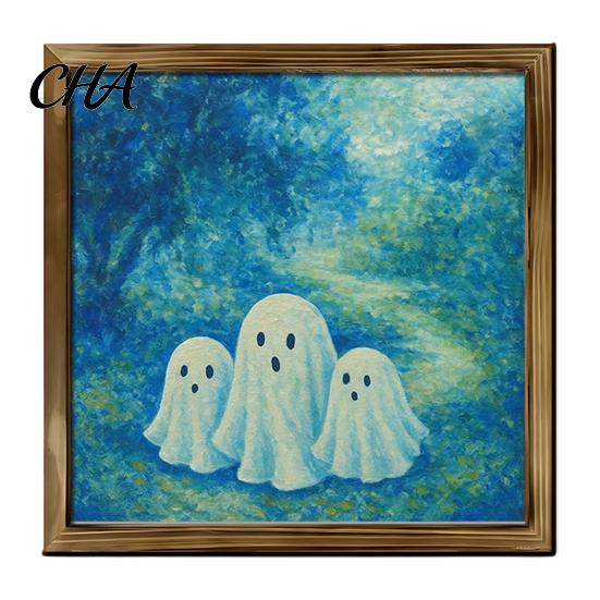 Spooky Fireplace Shelf Accents Halloween Ghost/Witch/Skeleton Decorative Painting, Wall Mount Square Wood Frame Wooden Decor Picture for Home Tabletop