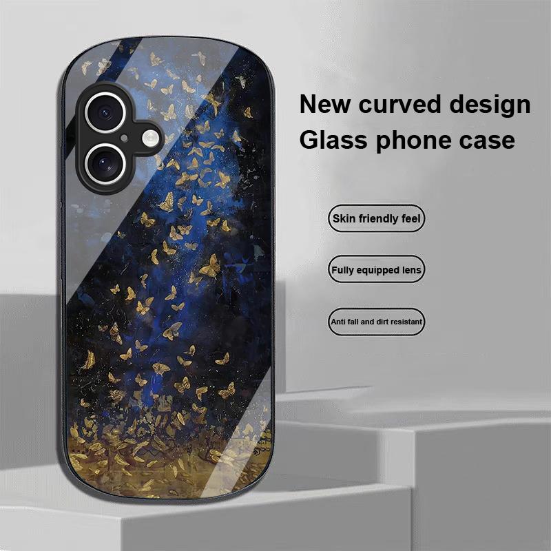 Gradientowy motyl na Apple iPhone 16 11 13 15 14 Pro Max 12 Mini 7 8 Plus XR X XS Etui na telefon z hartowanego szkła o eliptycznym kształcie