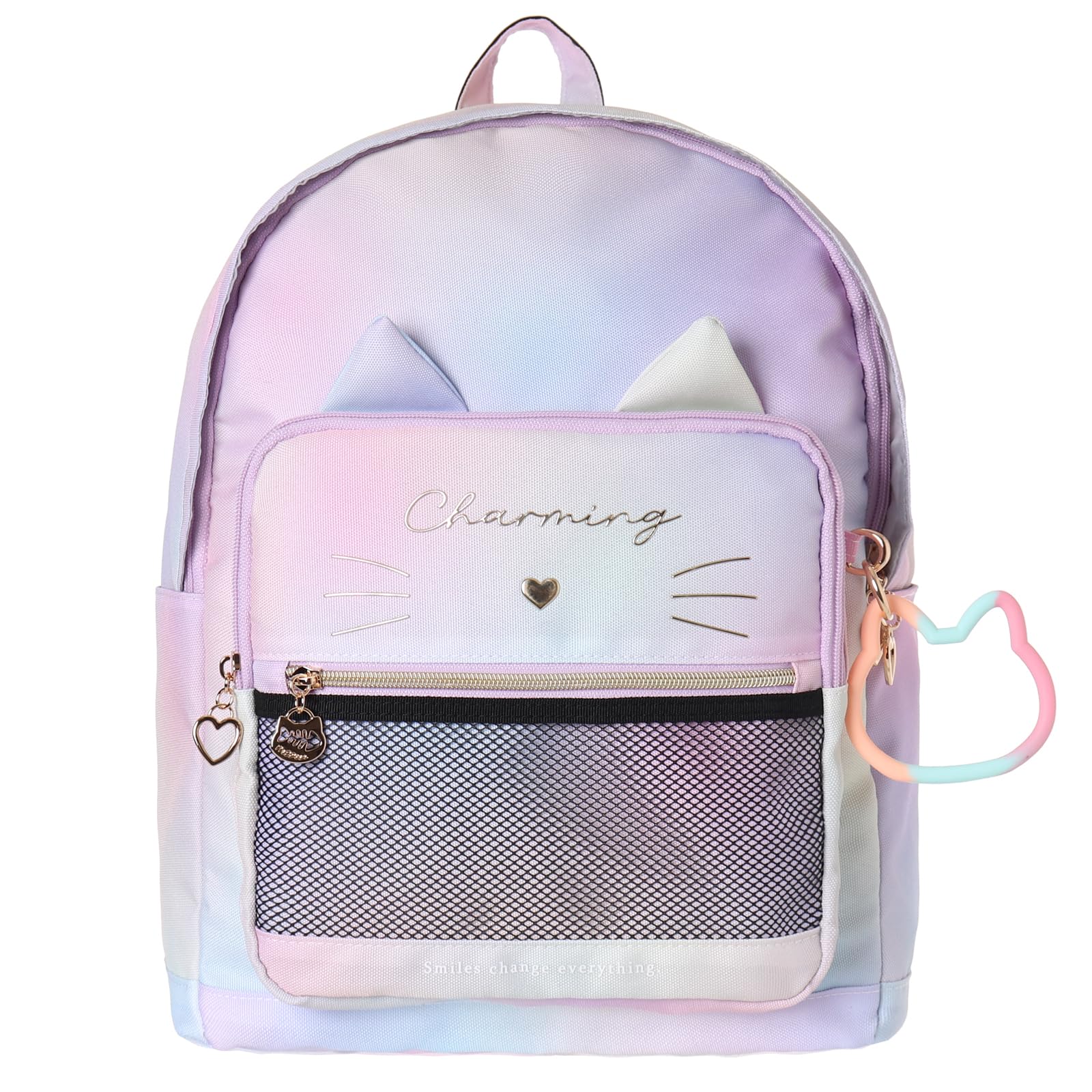 

Поли Рюкзак ПВХ Градиент Клетка Кот Лента в комплекте для Школы Начальной Школы Детей [Axis] Coboca+ D-Pack Поездки, Студенты, (Радужный/Силиконовый Шарм)