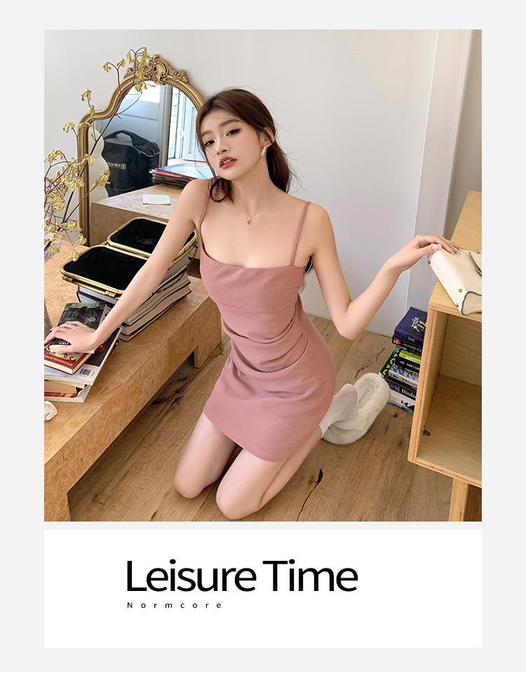 Spring/Summer 2026 Elegant Pink Pleated Waist Bodycon Camisole Dress for Women