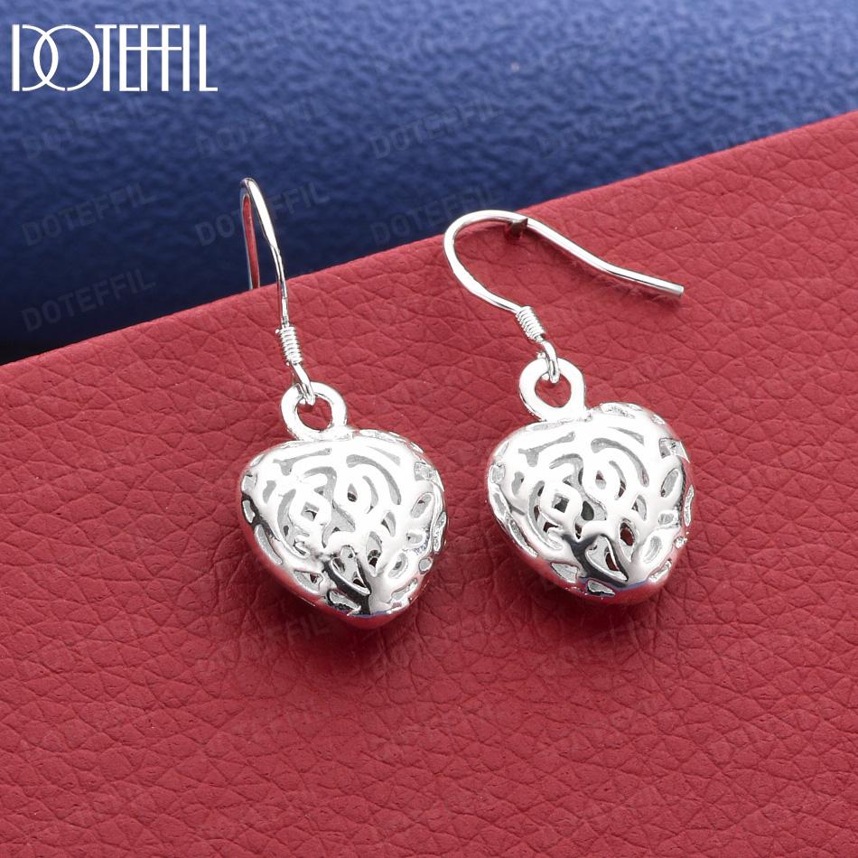 

925 Sterling Silver Heart-Shaped Pierced Earrings Fashion Jewelry Gift 3.00*1.50cm