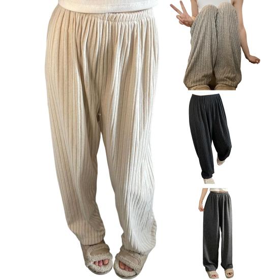 Winter Pajama Pants Thick Plush Elastic Waist Loose Keep Warm Wide Leg Design Women Homewear Trousers Solid Color Lounge Bottoms