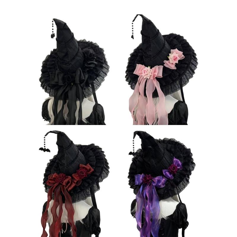 Cappello da Strega di Halloween Comodo Cappello da Mago Accessorio Costume Cosplay per Feste per Donne Adolescenti Evento Tema Oscuro Vestirsi