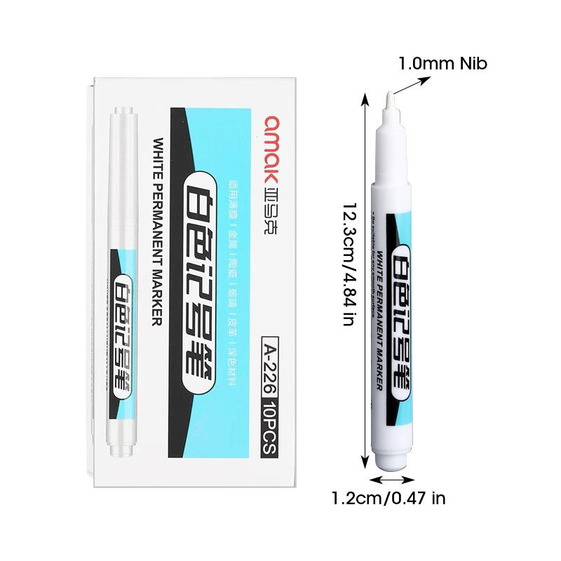 

10pcs White Marker Set Oily Fine Tip Courier Waterproof Non-Fading Greeting Card Tire Glass Highlighter Pen Can Not Be Erased