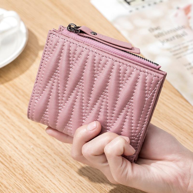 Leather Embroidery Folding Women's Wallet Sheepskin Short Wallet Large Capacity Fashion Japanese and Korean Wallet Storage Bag