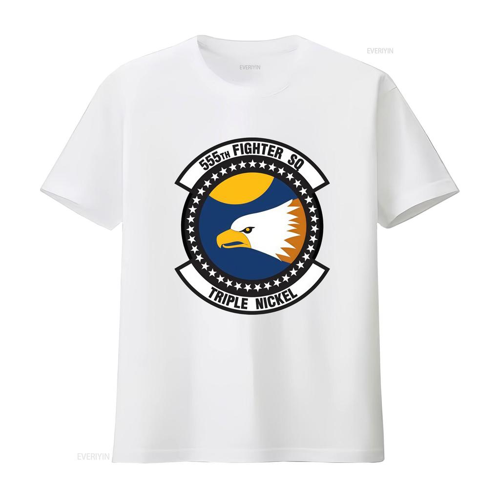 USAF Licensed 555th Fighter Squadron T Shirt D3 Triple Nickel Design with Eagle Logo vintage Washed Stretched Casual Slightly