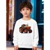 European Sizes Kids' Round Neck Pullover, Long-Sleeved Top for , Featuring a Tractor Print, Suitable for Casual Wear And Outdoor Activities