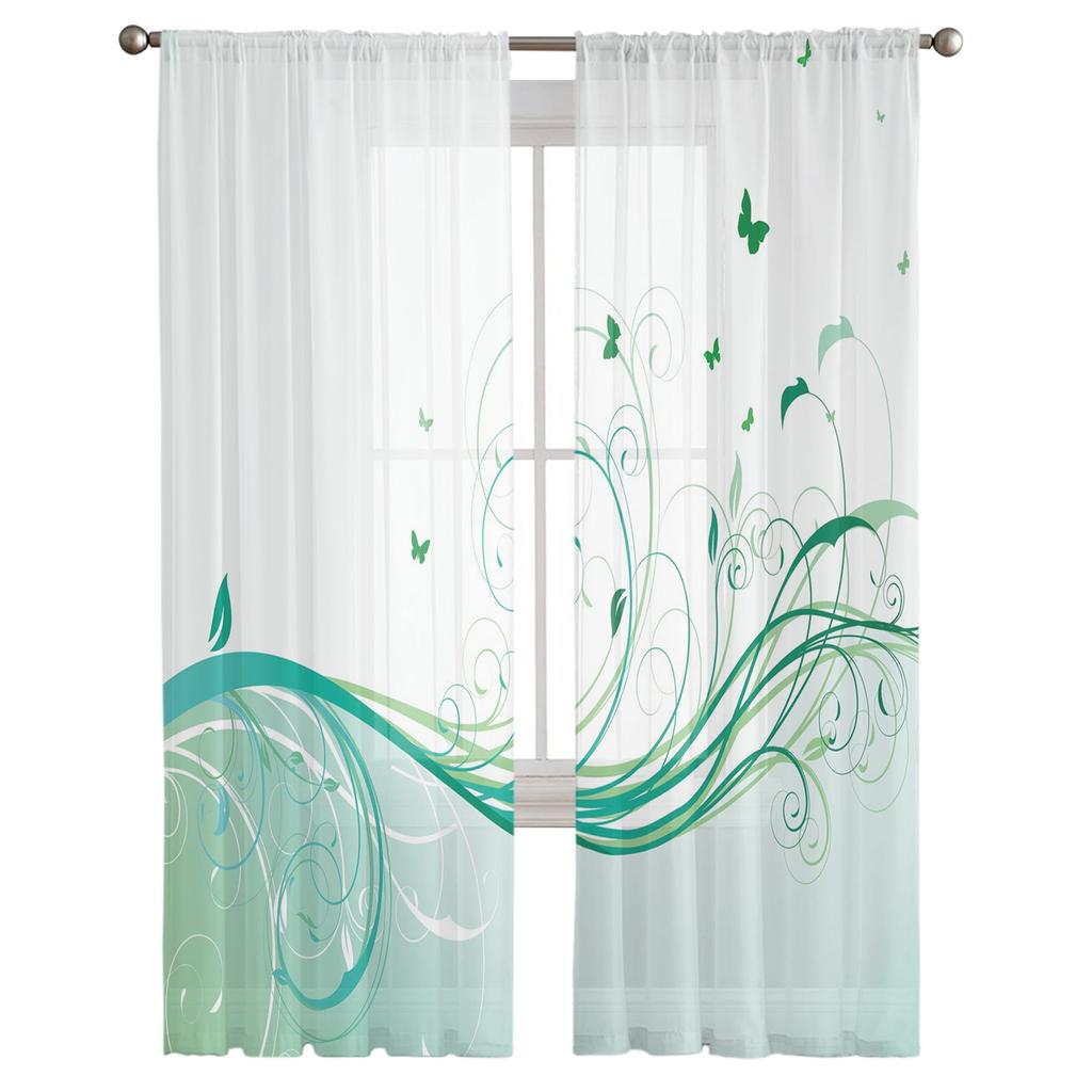 Branch Leaf Butterfly Abstract Art Tulle Curtains For Living Room Home Decor Window Curtain Kitchen Sheer Voile Curtain