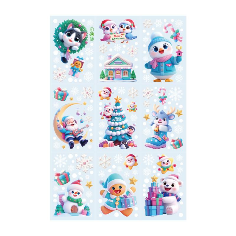 Christmas Window Decor Stickers Set With Snowflakes Snowman Celebration For