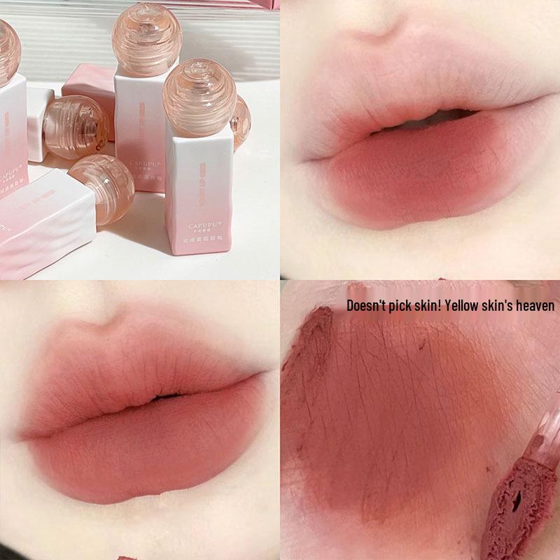 CAPUPU Velvet Matte Nude Lip Glaze - Long-Lasting Lip Mud for Yellow Skin.