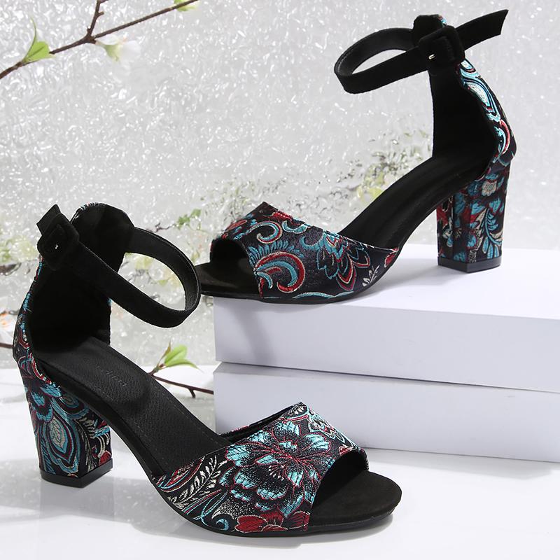 Print Random Women's High Heels Sandals Sexy Heeled Shoes Summer Fashion Chunky Pumps 2025 New Trend Designer Sandalias De Mujer