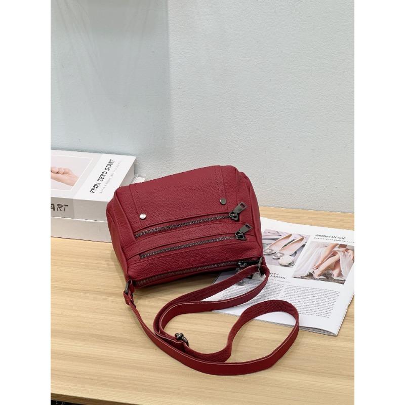 

Handheld Messenger Leather Bag, Women s Soft Leather Bag бордовий