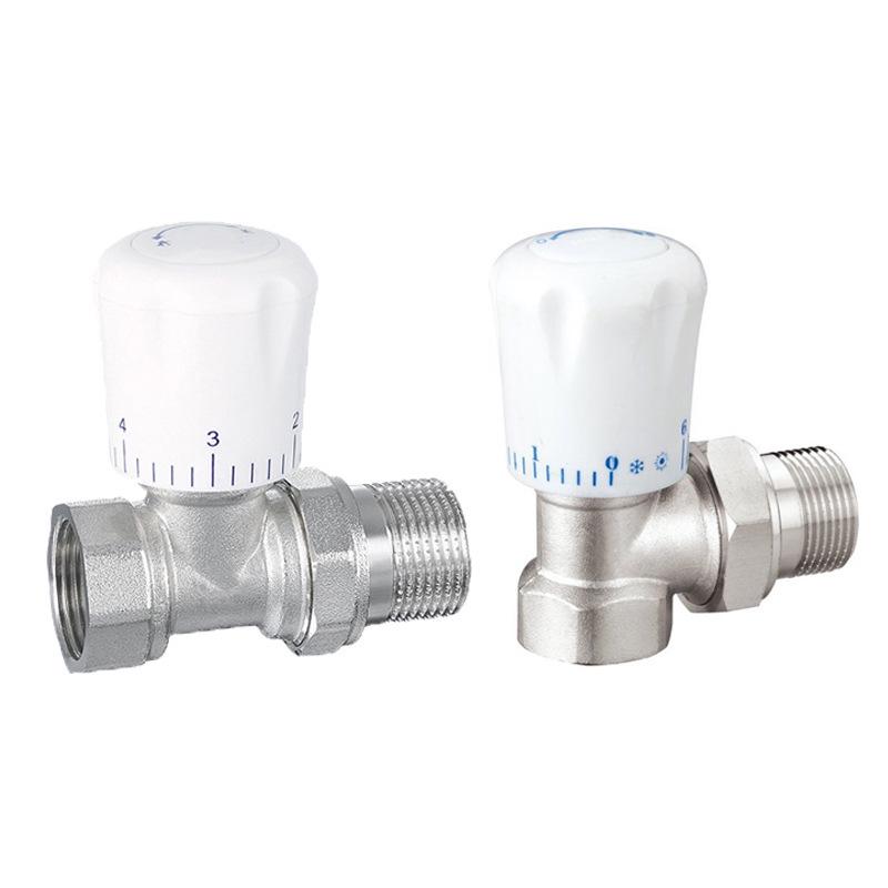All-Copper Right-Angle Thermostatic Valve for Household Radiators, with 4/6 Points, 1-Inch Threads, and Manual Temperature Control