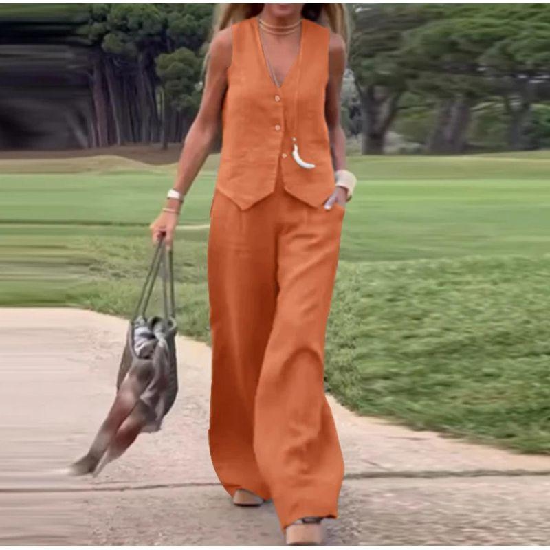 European and American Leisure Fashion Solid Set Vest Trousers Two-piece Set Women Two Piece Vest Pants Set