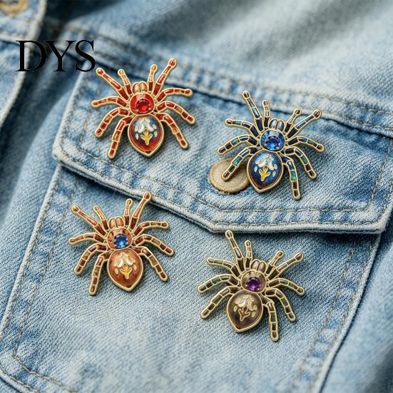 Creative Niche Jewelry Gifts Gothic Spider Brooch Pin, Colorful Rhinestones Decor, Retro Halloween Costume Accessories Alloy Decorative Lapel Pin for