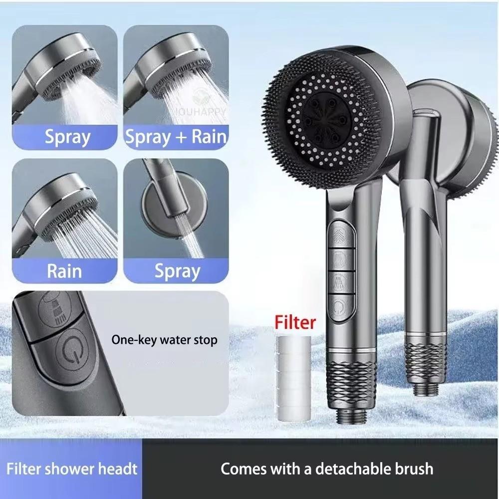 With Filter Shower Head One-Key Stop Water Massage Shower Head Rainfall  Bathroom Accessories