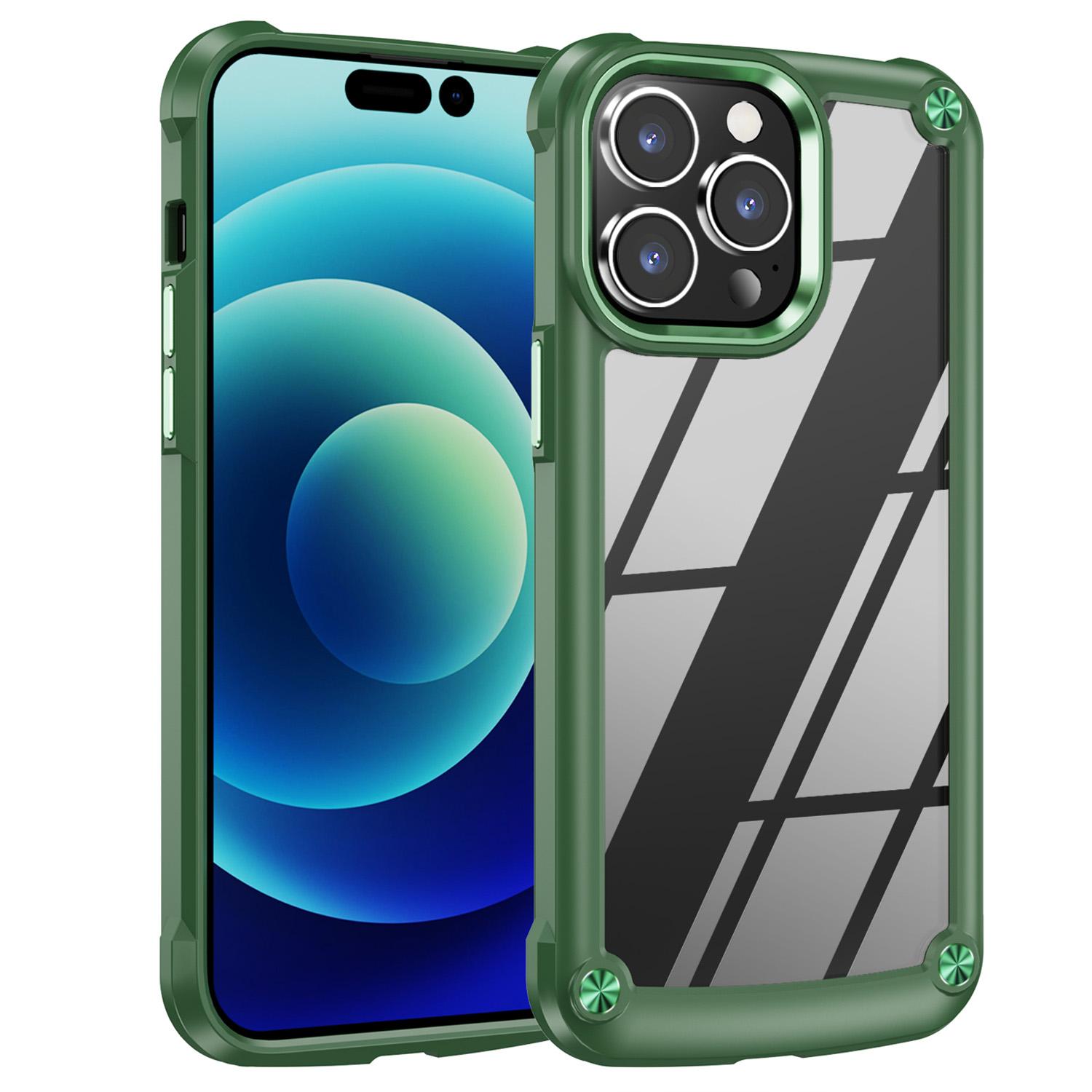 

For iPhone 16 Pro Max Case Hybrid PC+TPU Back Phone Cover with Alloy Lens Frame Green
