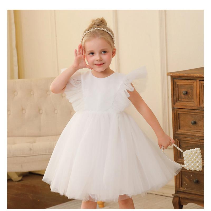 Little Girls Princess Tulle Flying Sleeve Flower Girl Party Performance Dress Gown