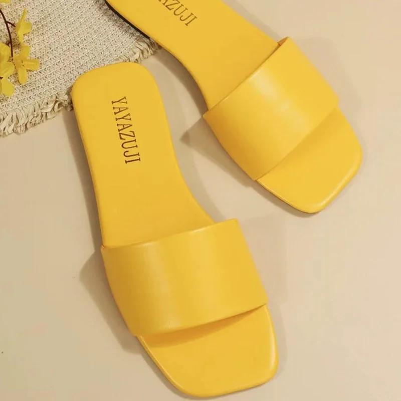 Minimalist Single Band Slide Sandals Solid Color Women Slippers 2025 Summer New Outdoor Sandy Beach Open Toe Flat Shoes