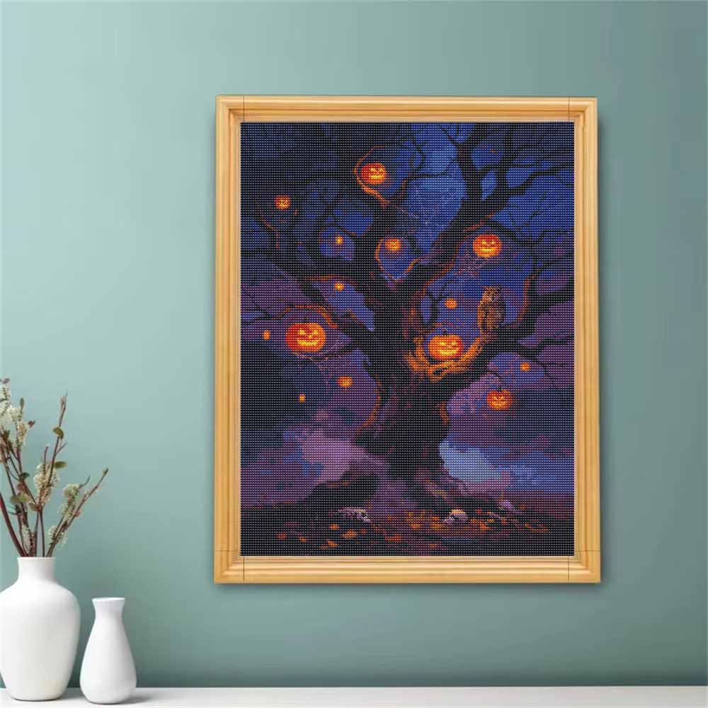 DIY Diamond Painting Kit Halloween Pumpkin Tree Owl Pattern 5D Full Drill Canvas Art Creative Craft Gift for Girls and Adults