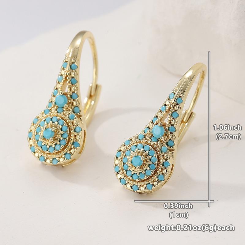 Elegant  Synthetic Turquoise Golden Plated Hoop Earrings for Women Exquisite Formal Occasions Banquet Jewelry Accessories