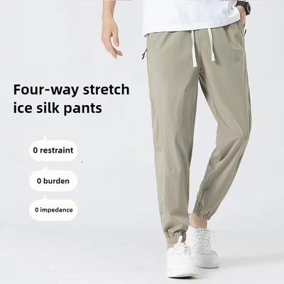 2025 New Summer Ice Silk Pants Thin Section Quick-drying Sports Pants Men's Loose Casual Straight Leg Sweat Pants