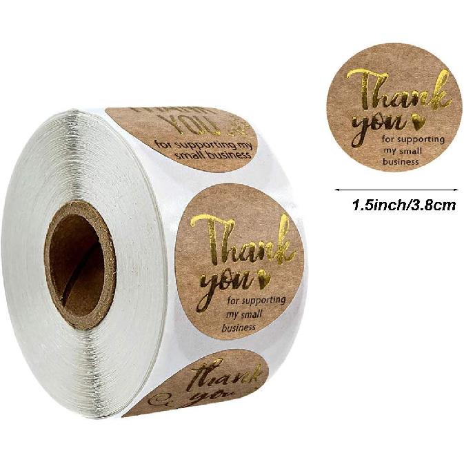 1.5'' Thank You for Supporting My Small Business, Brown Kraft Paper Thank You Stickers, 500 Labels Per Roll (Gold Foil)