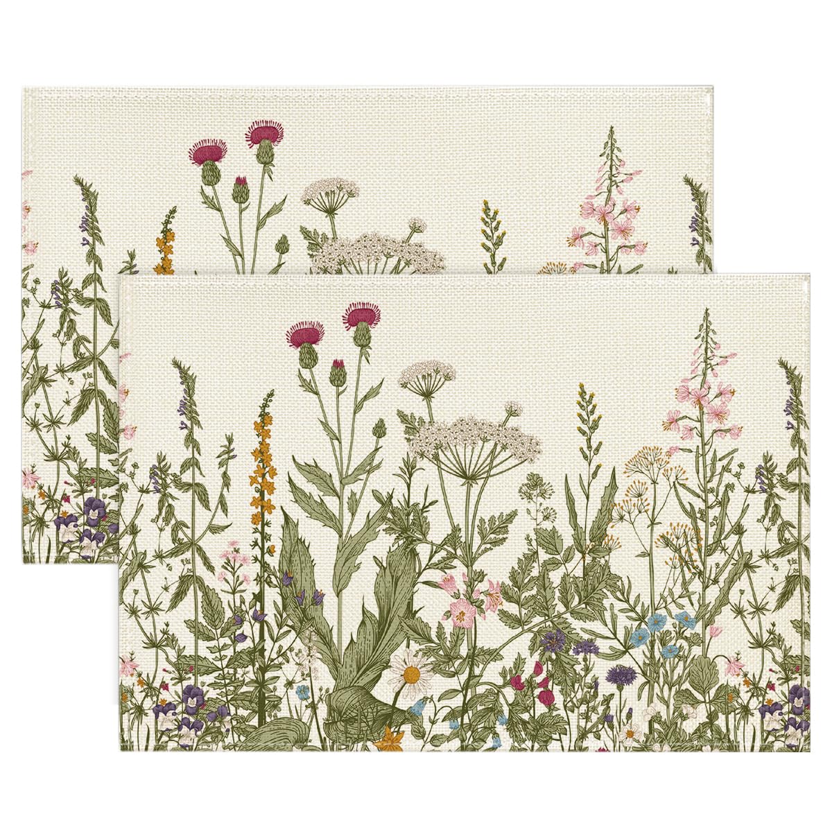 

Antique Herbs and Wild Flowers Summer Placemats Set of 4, 12x18 Inch Seasonal Wildflower Spring Table Mats for Party Kitchen Dining Decoration 12 x 18 , Rectangle 2 Pcs