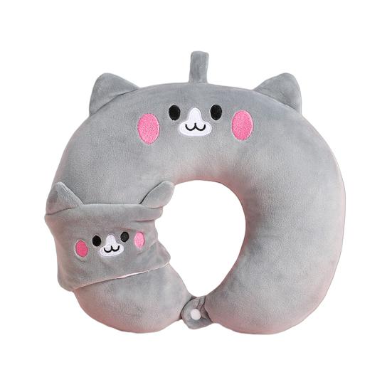 Cute U-shaped Pillow Portable Cartoon Animal Neck Pillow Travel Neck Support Pillow with Eye Mask for Long Flights Office Nap Cervical Spine Health