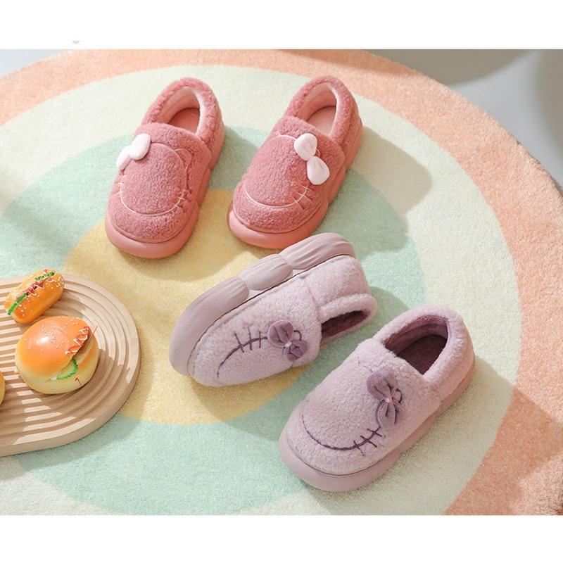 Women's Thick Soled Bag Home Fashion Bow Slippers Winter Velvet Height Increasing Dormitory Warm and Non Slip Cotton Shoes